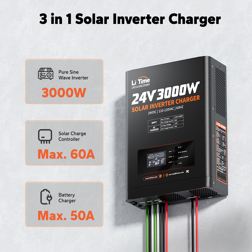 LiTime 3-in-1 Integration 24V 3000W Pure Sine Wave Solar Inverter Charger