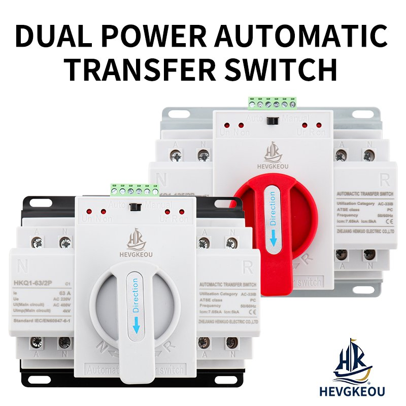 63A ATS with Built-in MCB 2p Automatic Transfer Switch 230V Dual Power Changeover with Circuit Breaker Protection