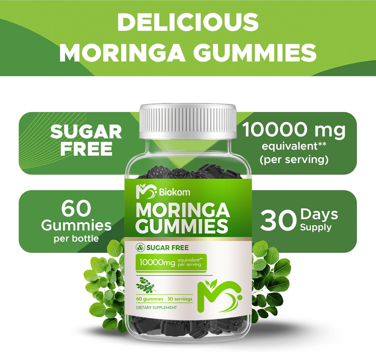 China Manufacturer Wholesale OEM Private Label Vegan 200mg Moringa Leaf Extract Gummy Supplement For Antioxidant