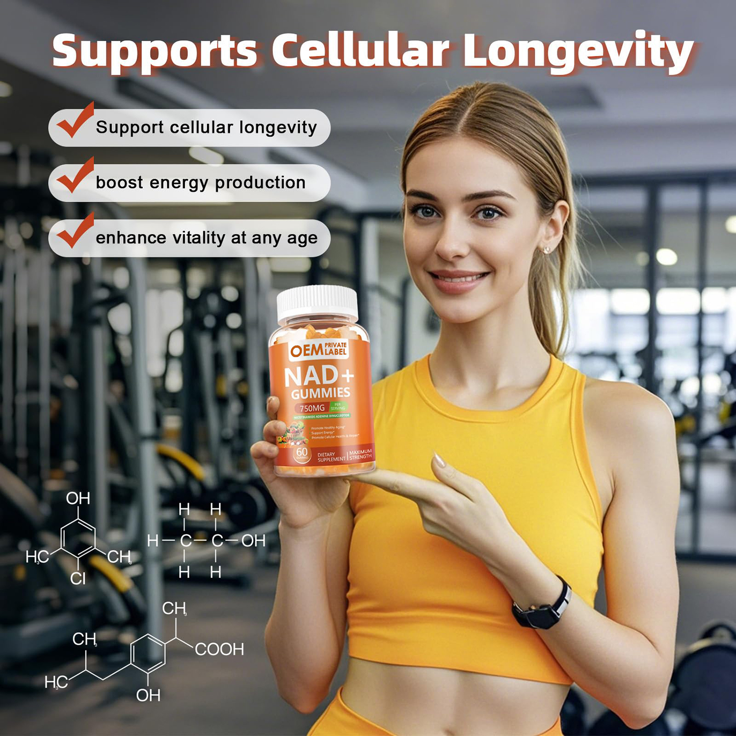 OEM NAD+ Supplement Private Label Vitamin B3 Hydrolyzed Collagen Herbal Sugar Free Anti-Aging NAD Gummies Boosting Cell