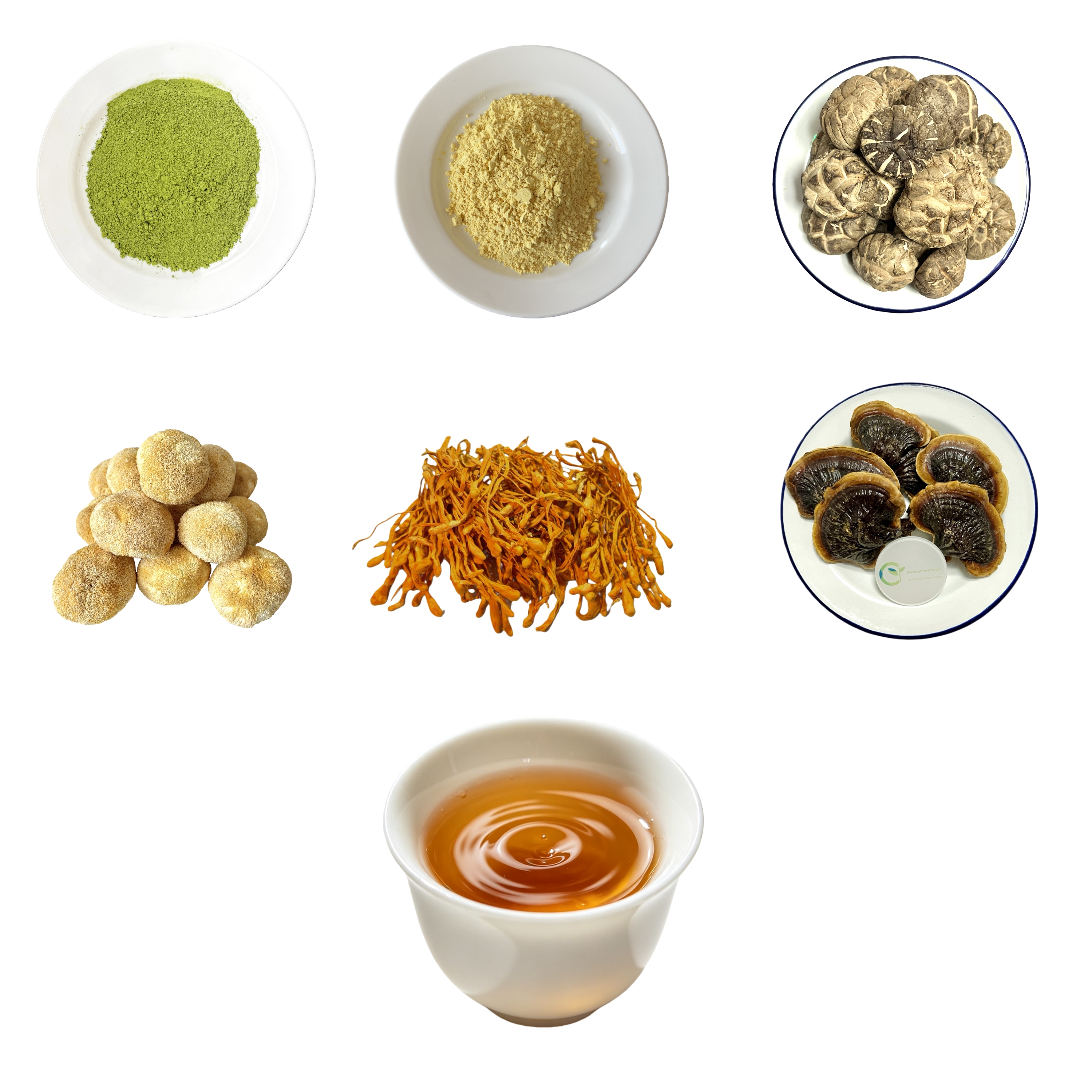 6 In 1 Mushroom Extract Blend Powder 30% Beta Glucan With Matcha &amp; Pine Pollen Raw Material