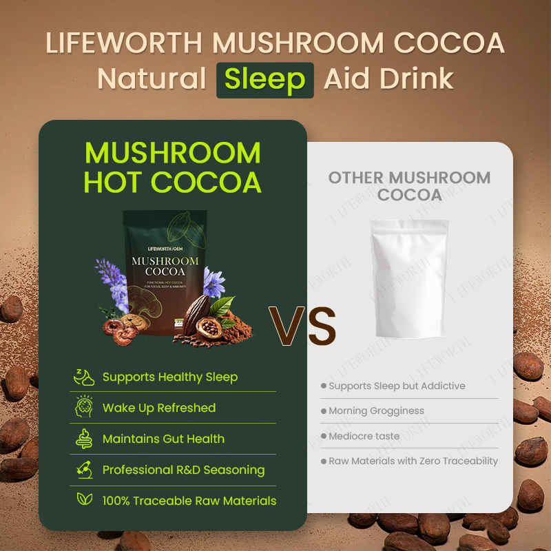 For Functional Mushroom Cocoa Powder 6-Ingredient Sleep Blend Melatonin L-Theanine Immune Support for Adults-Private Label