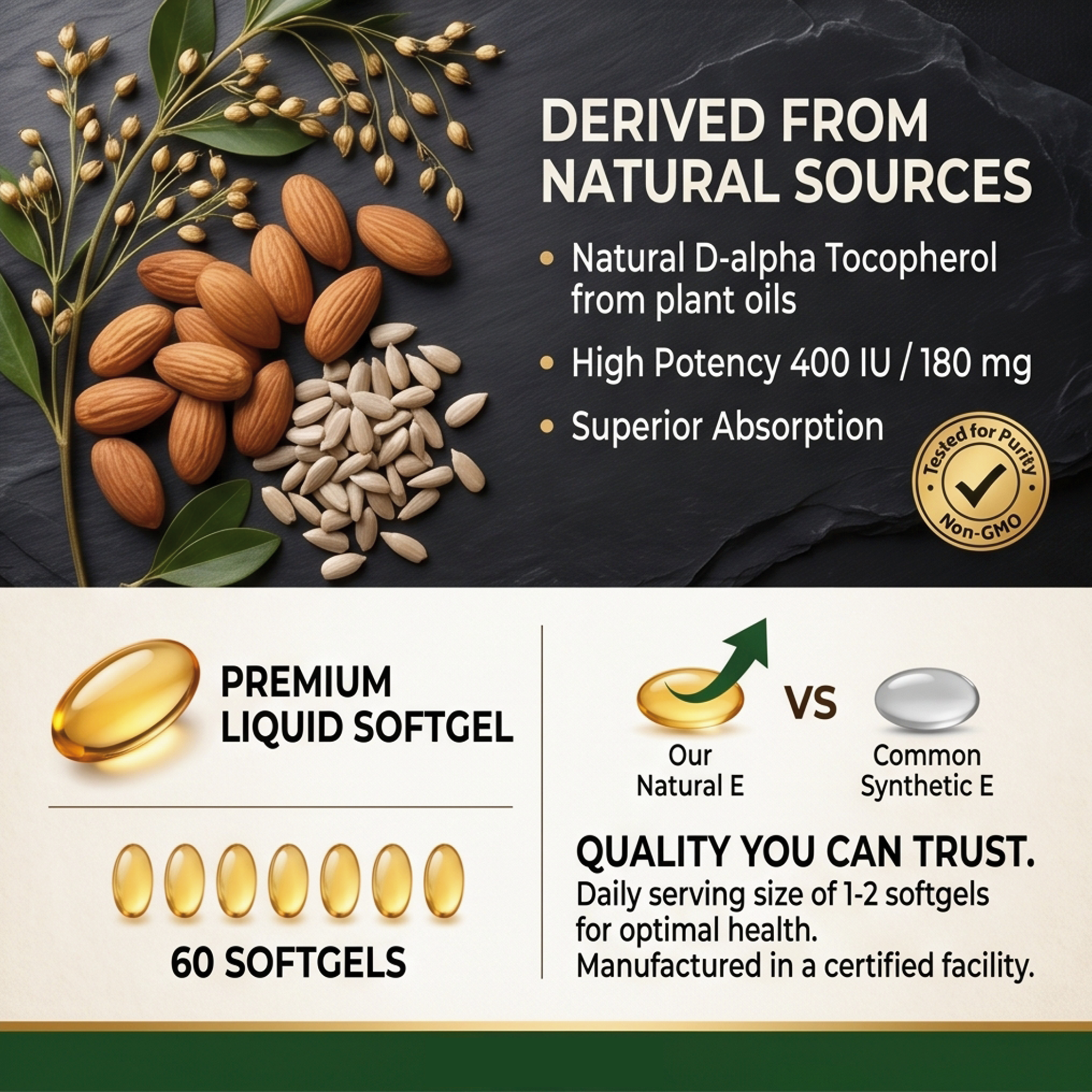 Bulk Wholesale Daily Health Vitamin E Softgels 60 Count Natural Antioxidant Wellness Supplement