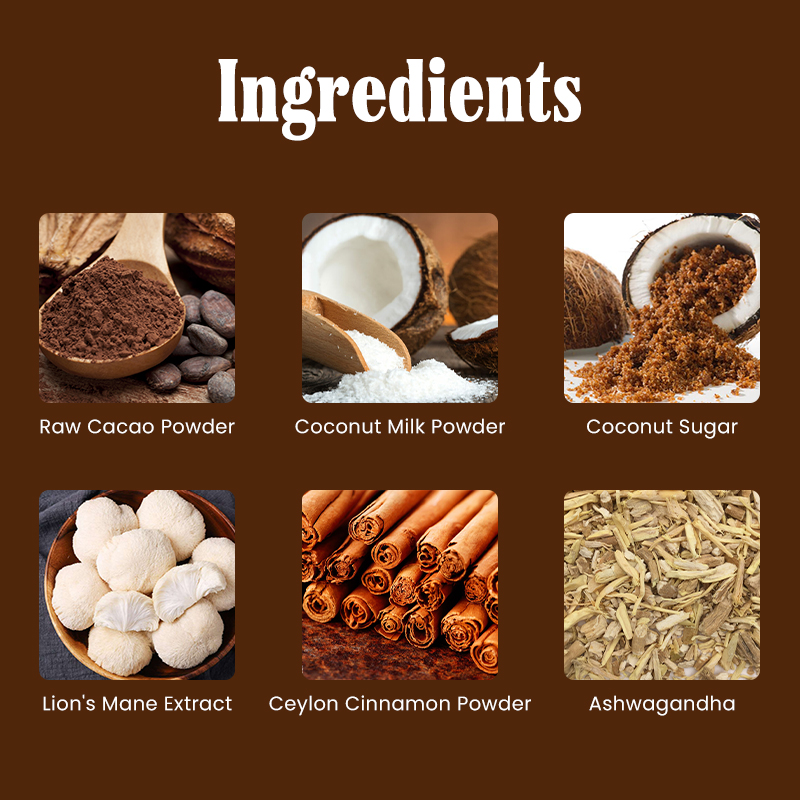 Functional Mushroom Cacao Mix Powder Coconut Milk Ceylon Cinnamon Superfood Drink Mushroom Cacao Latte Powder