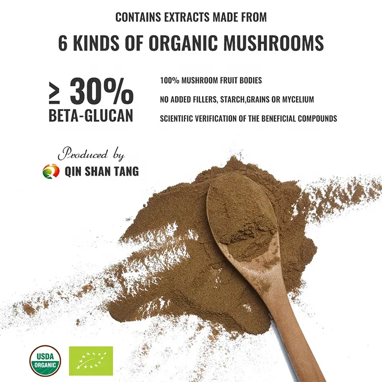 Qinshantang Lion's Mane Cordyceps Dual Extracted Mushroom Complex Extract Powder For Brain Nootropic Health Focus Memory