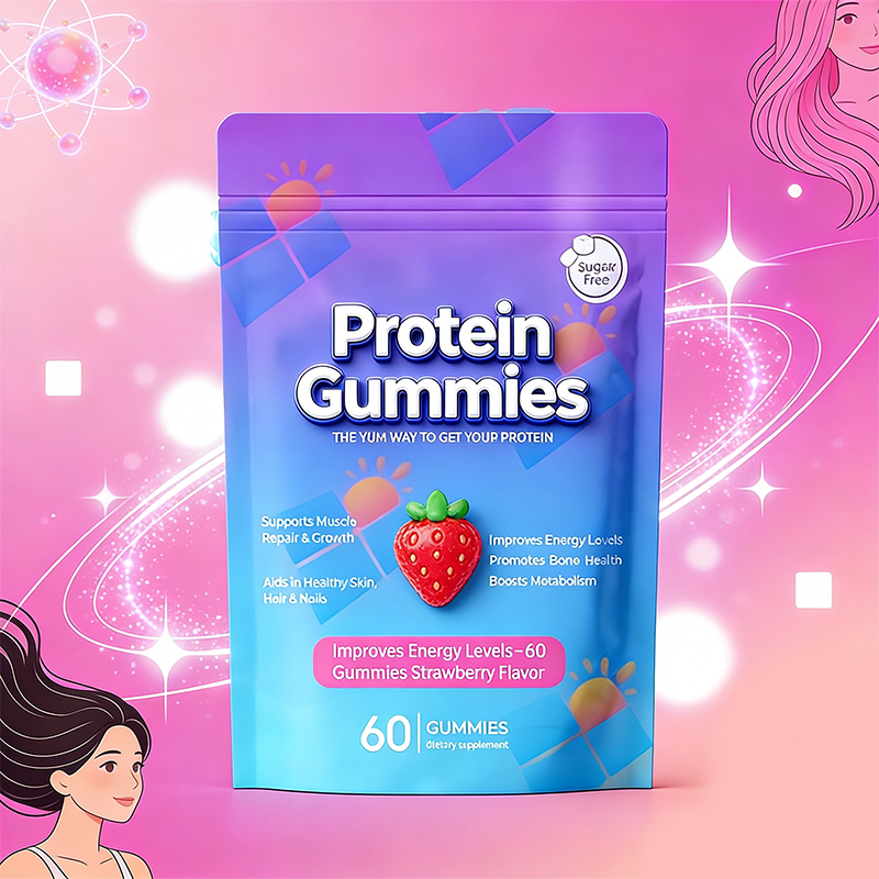 OEM ODM High Protein Gummies Sugar Free For Muscle Growth &amp; Beauty Energy Boost Strawberry Gummy Private Label Supplement 60pcs