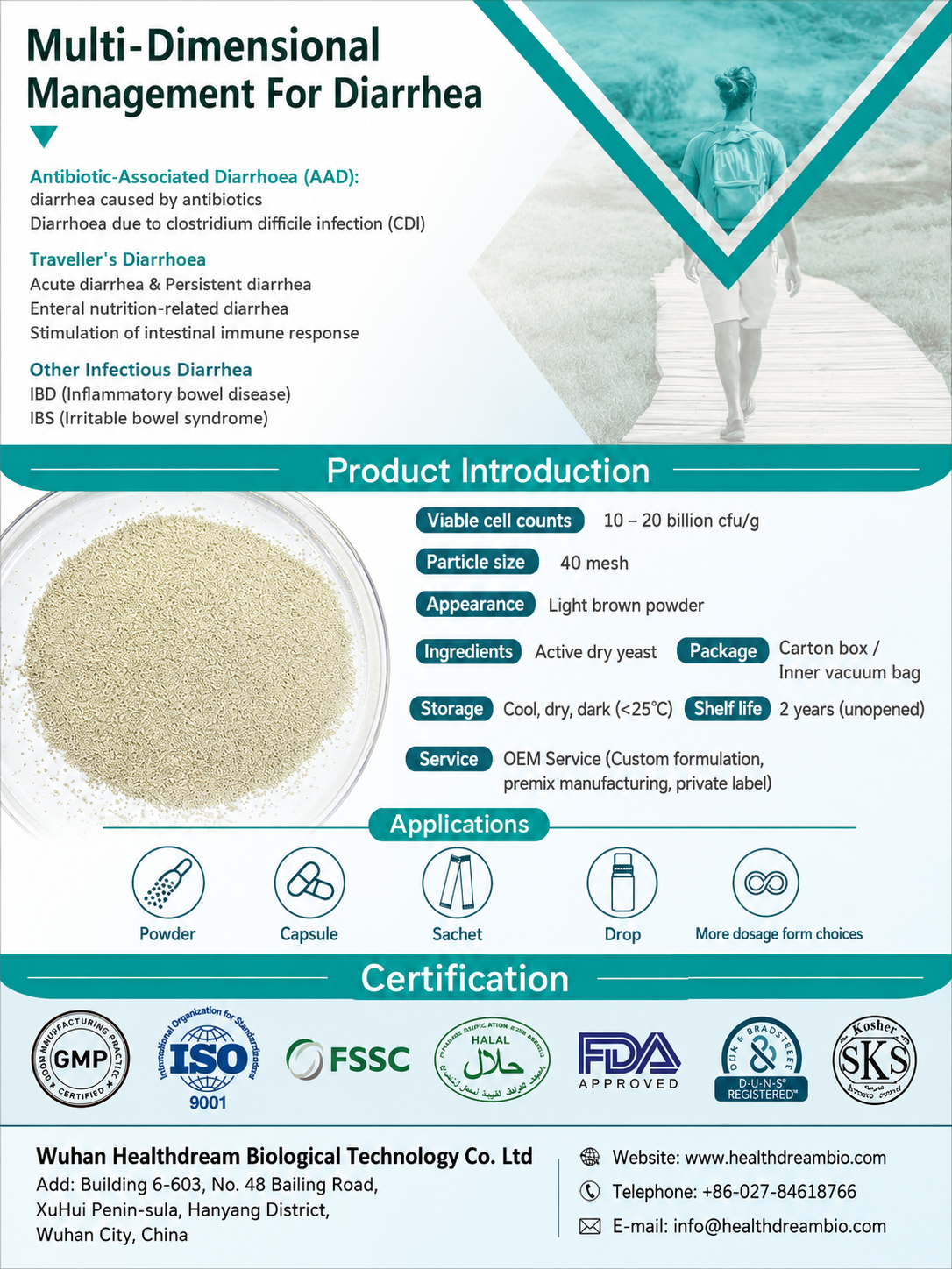 Custom Manufacturing Saccharomyces Boulardii HS5 10-20 Billion CFU/g Probiotic Powder for Improving Digestive Health Bulk Supply