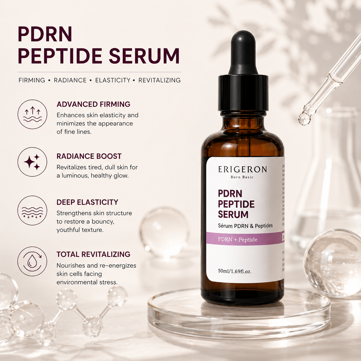 ODM Anti Aging Serum Skin Firming Ingredients for Tired Skin Recovery and Rejuvenation Base
