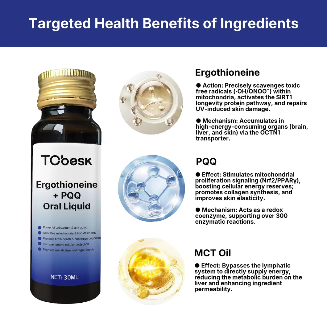 Tcbesk Anti Inflammatory Anti-Wrinkles Skincare Active Ingredient Ergothioneine PQQ Oral Solution