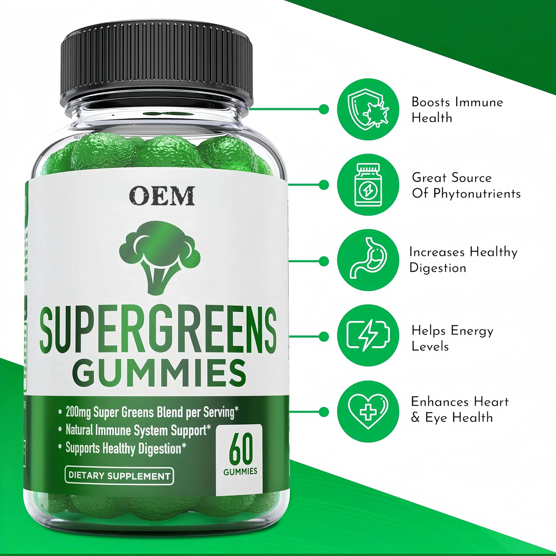 OEM Daily Green Superfoods Gummies for Immune Support with Natural Ingredients