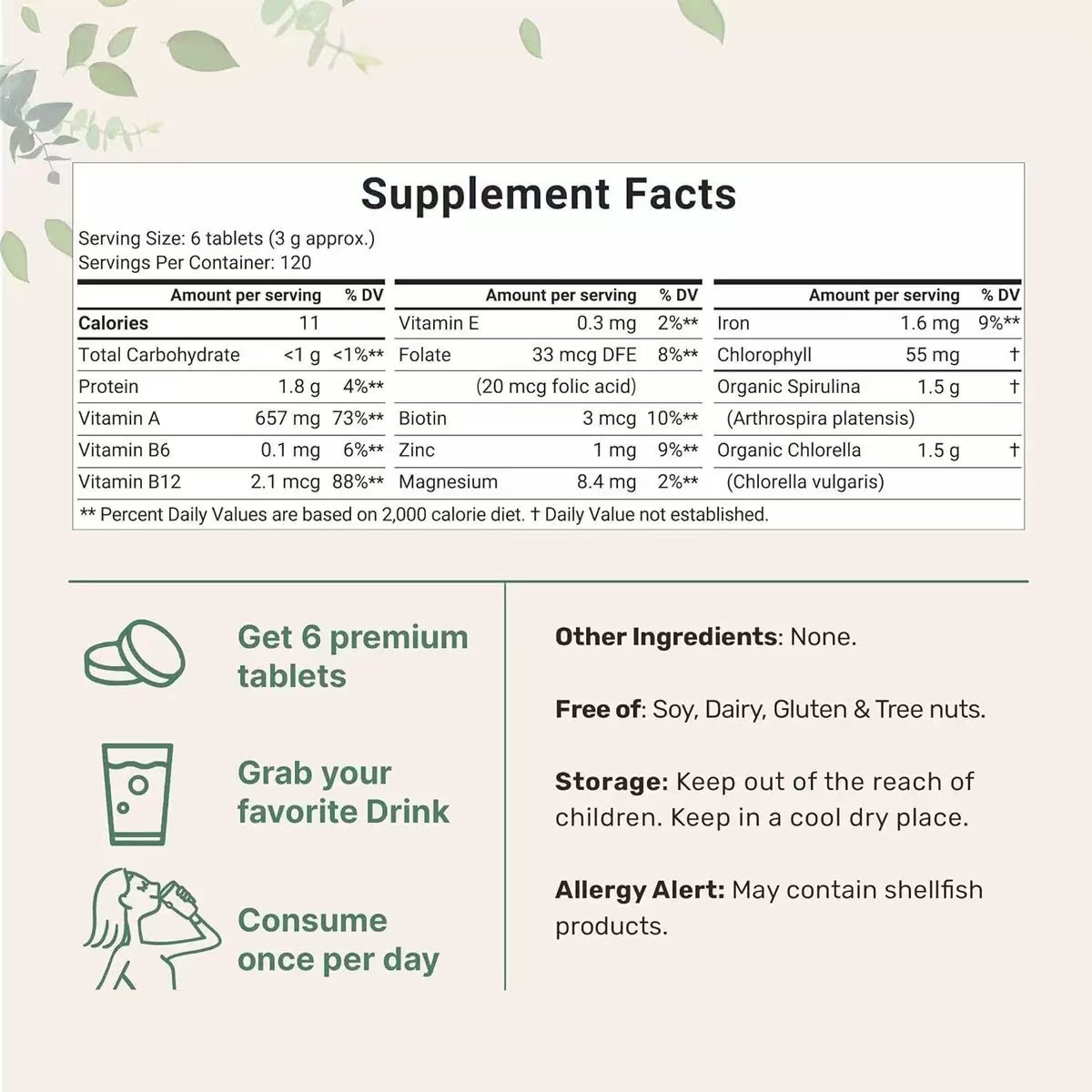 OEM Custom Package Organic Spirulina Tablets 60 Tablets Rich Plant Protein Chlorophyll Multivitamins Nutrition Supplement