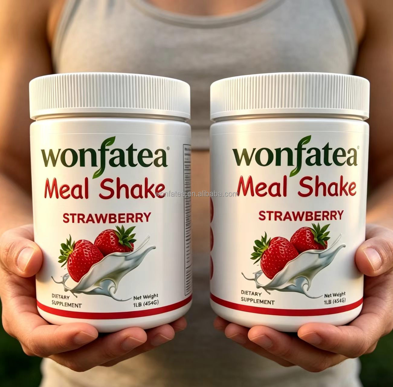 Protein Strawberry Flavor Meal Replacement Powder Including Probiotics and Prebiotics Inside