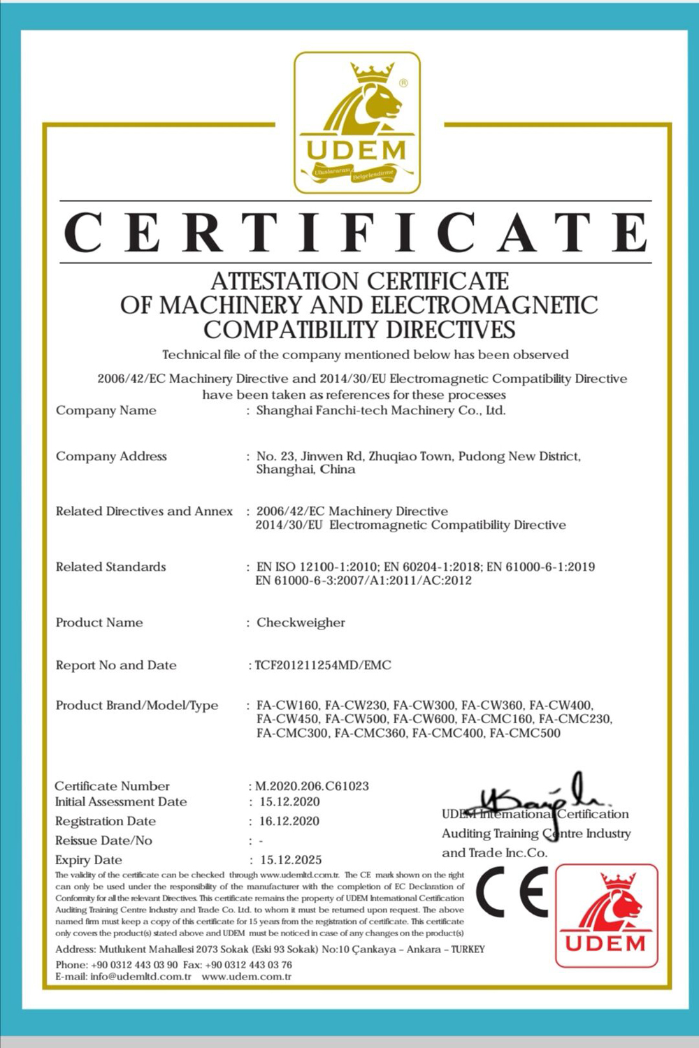 CE for Checkweigher