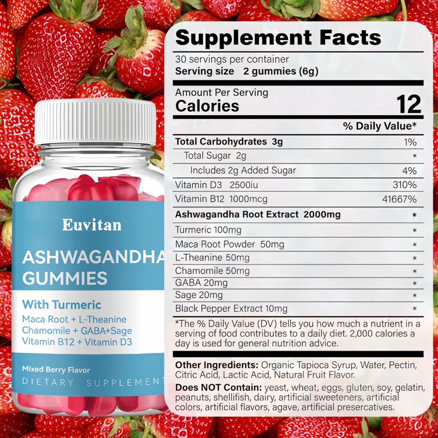 Own Brand Mixed Berry Custom Flavor Black Pepper Enhances Ashwagandha Gummies Custom Ingredients
