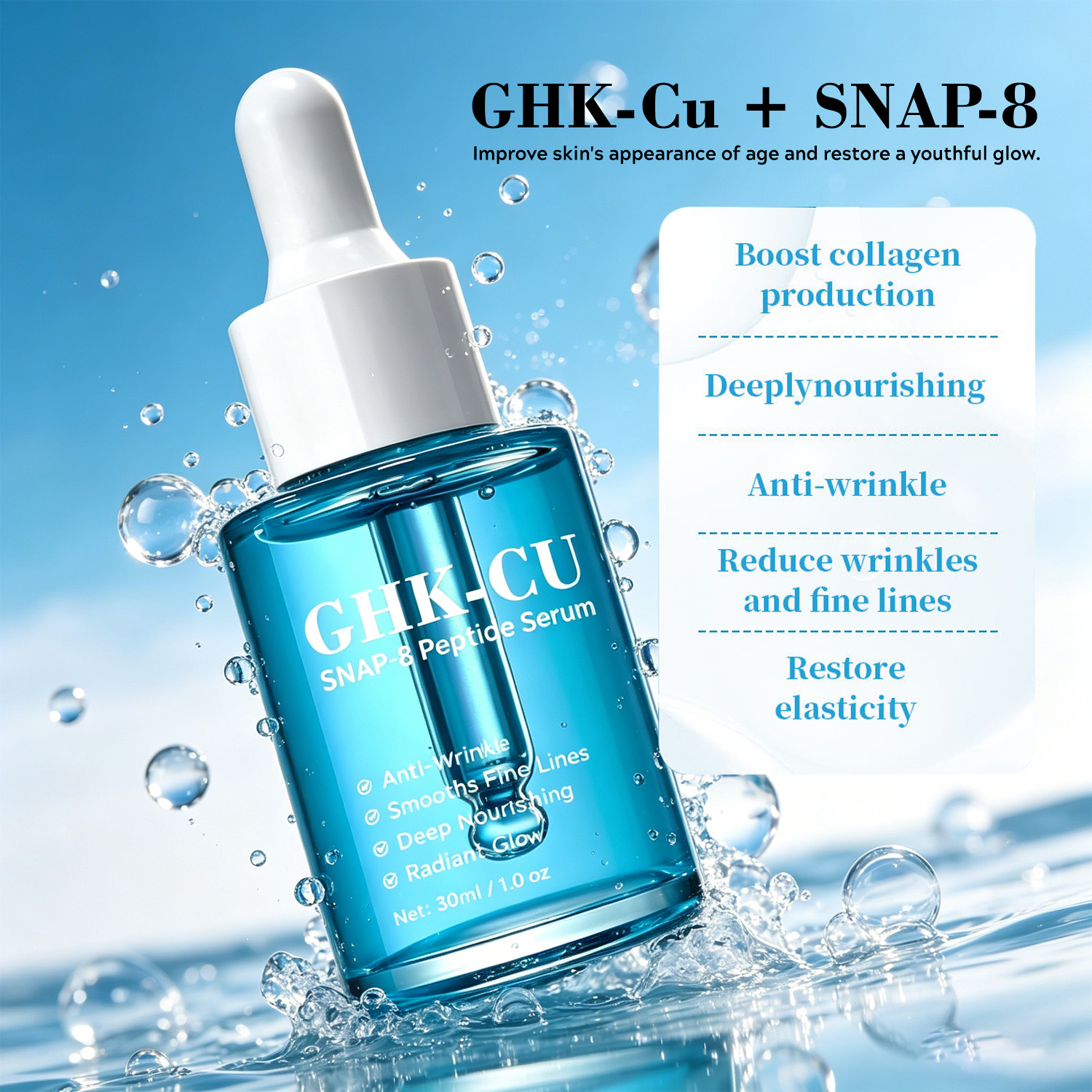 OEM Collagen For Skin And Vitamin C Serum Whitening Pore Minimizer Snap-8 Peptide Ghk-cu Blue Copper Peptide Serum