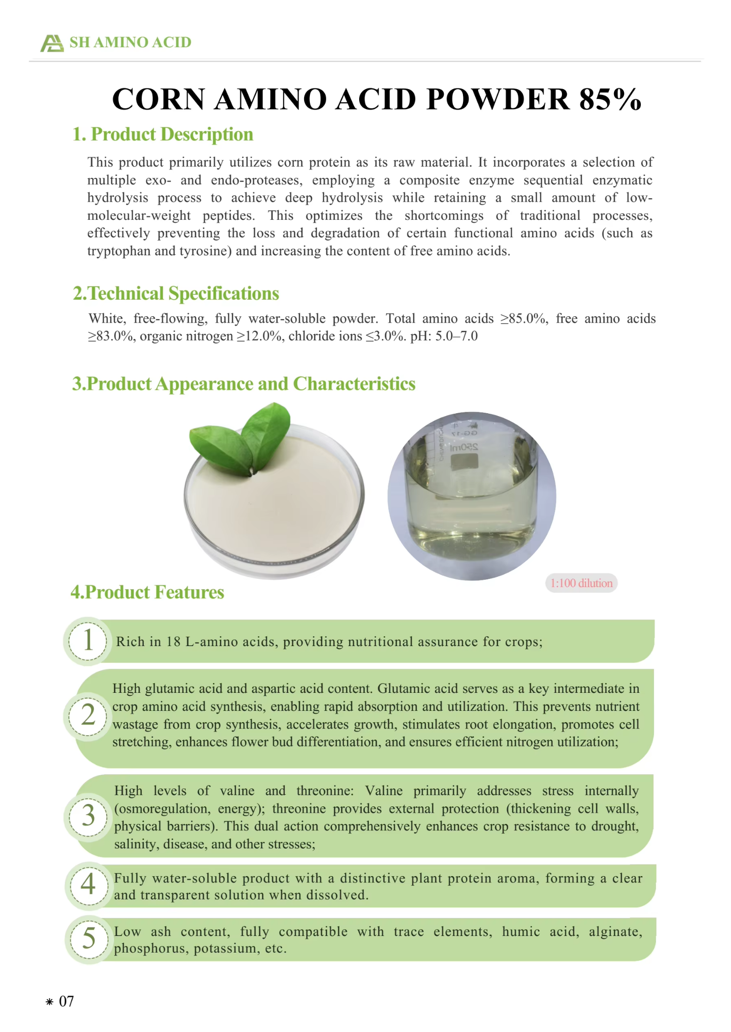 Water Soluble Plant-Based Amino Acid Powder 90 for Organic Farming Input