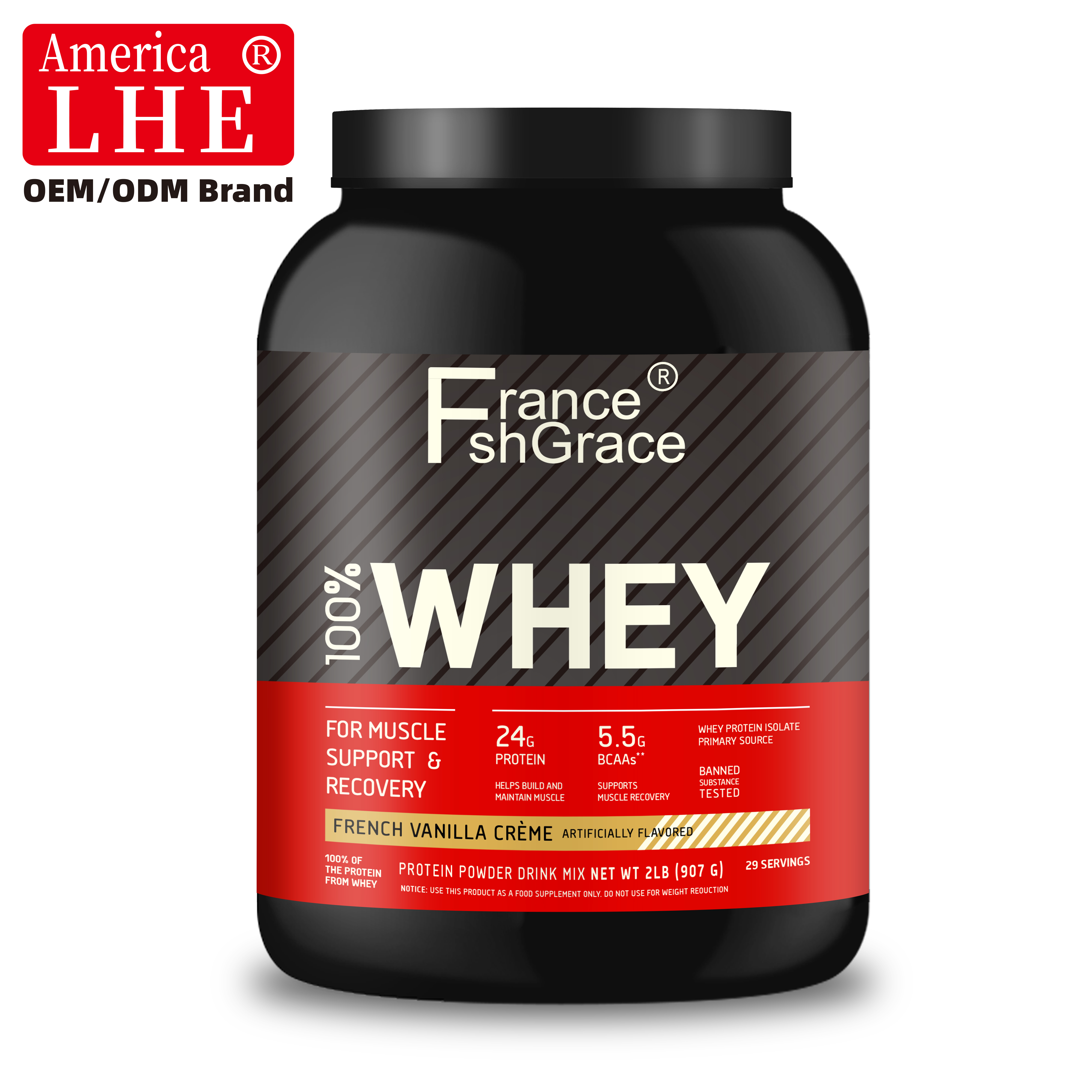 Customized Ingredients Whey Protein Powder for Muscle Gain Growth Free Non-GMO Gluten Free Vanilla Flavor for Adults
