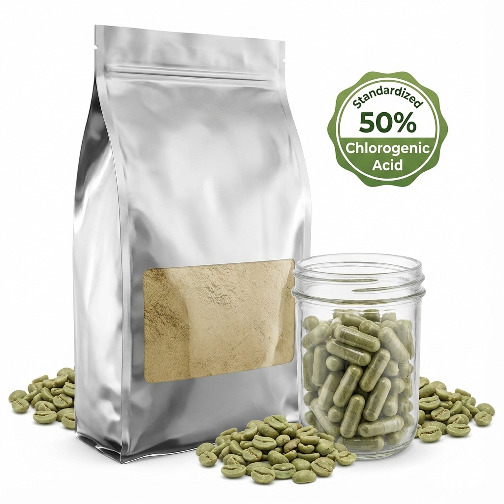 High Quality Green Coffee Bean Extract Powder 50 Percent Chlorogenic Acid Premium Bulk Natural Herbal Ingredient OEM Supply