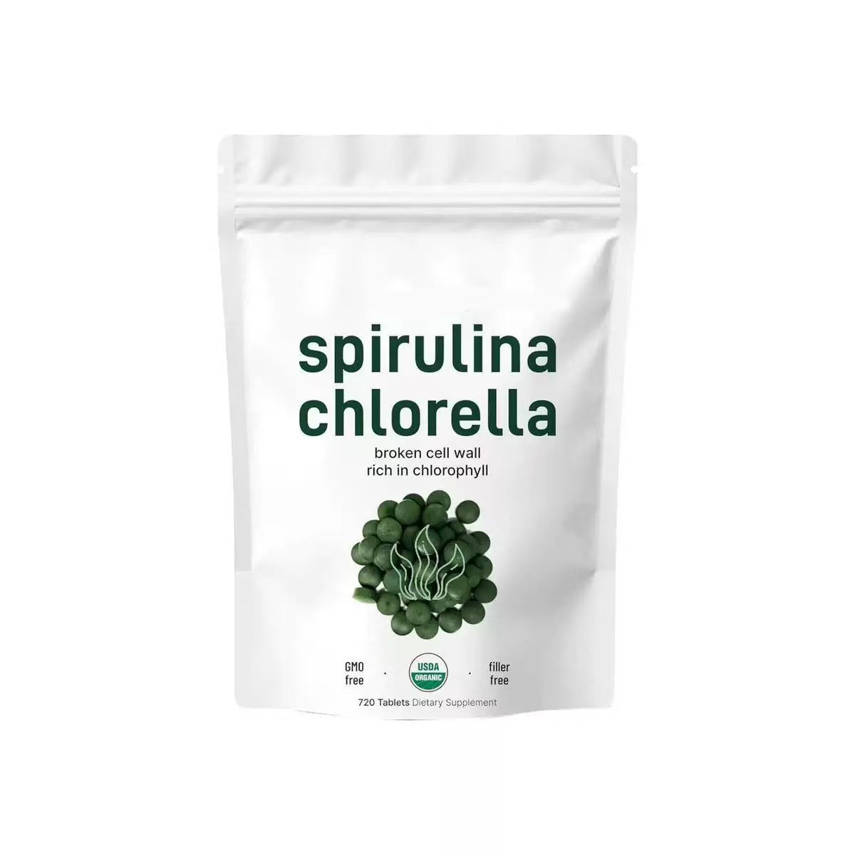OEM Custom Package Organic Spirulina Tablets 60 Tablets Rich Plant Protein Chlorophyll Multivitamins Nutrition Supplement