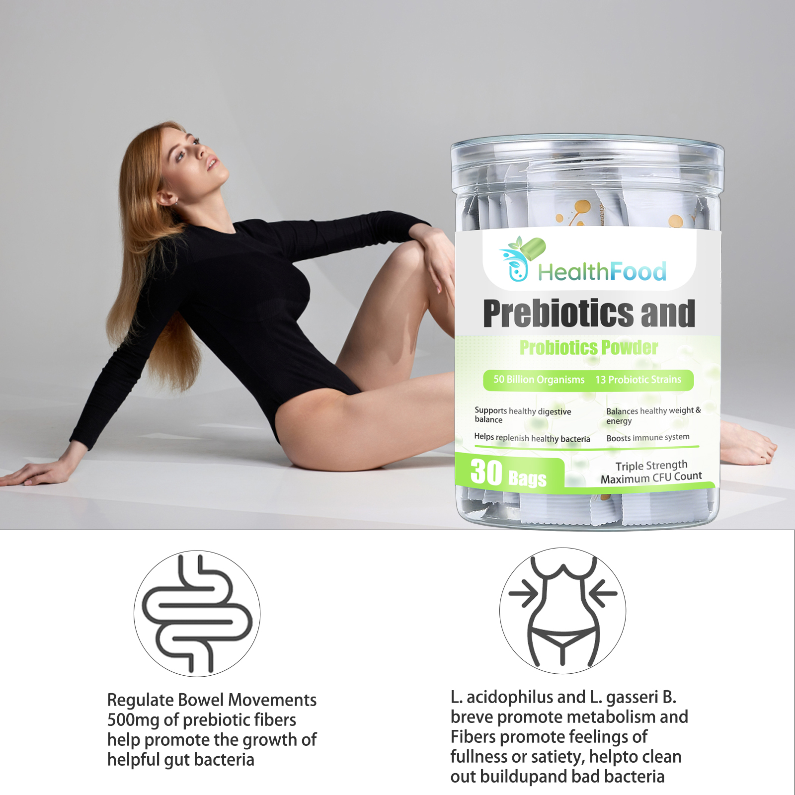 High Quality Prebiotics and Probiotics Powder with Prebiotic Fiber Blend Helps Replenish Healthy Bacteria Healthy Weight Powder