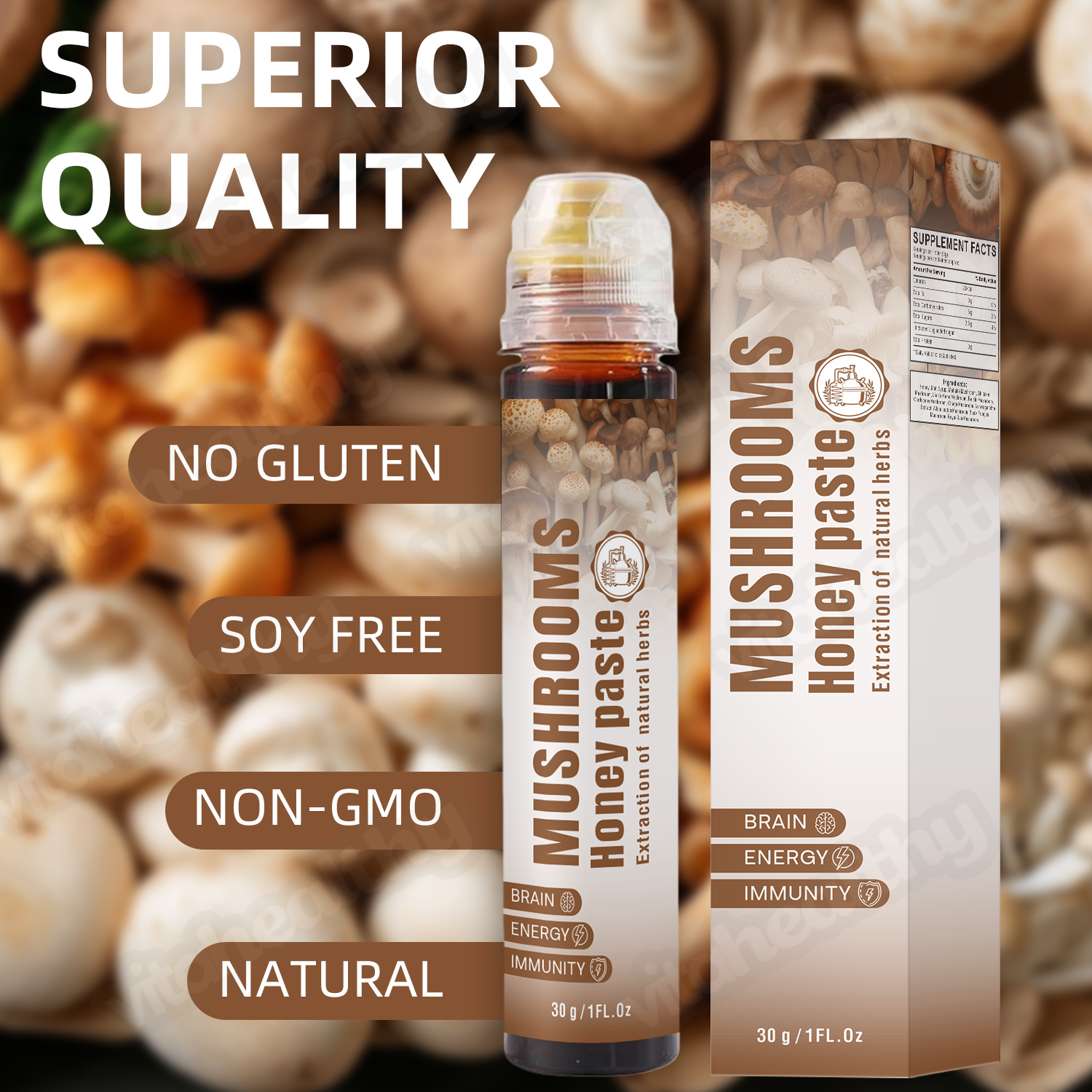 Vitahealthy Functional Mushrooms Honey Blend with Natural Ingredients for Daily Nutrition and Supplement Mushrooms Honey Paste