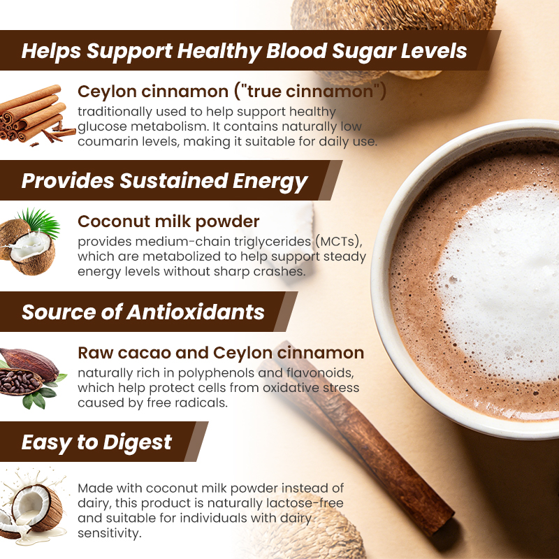 Functional Mushroom Cacao Mix Powder Coconut Milk Ceylon Cinnamon Superfood Drink Mushroom Cacao Latte Powder