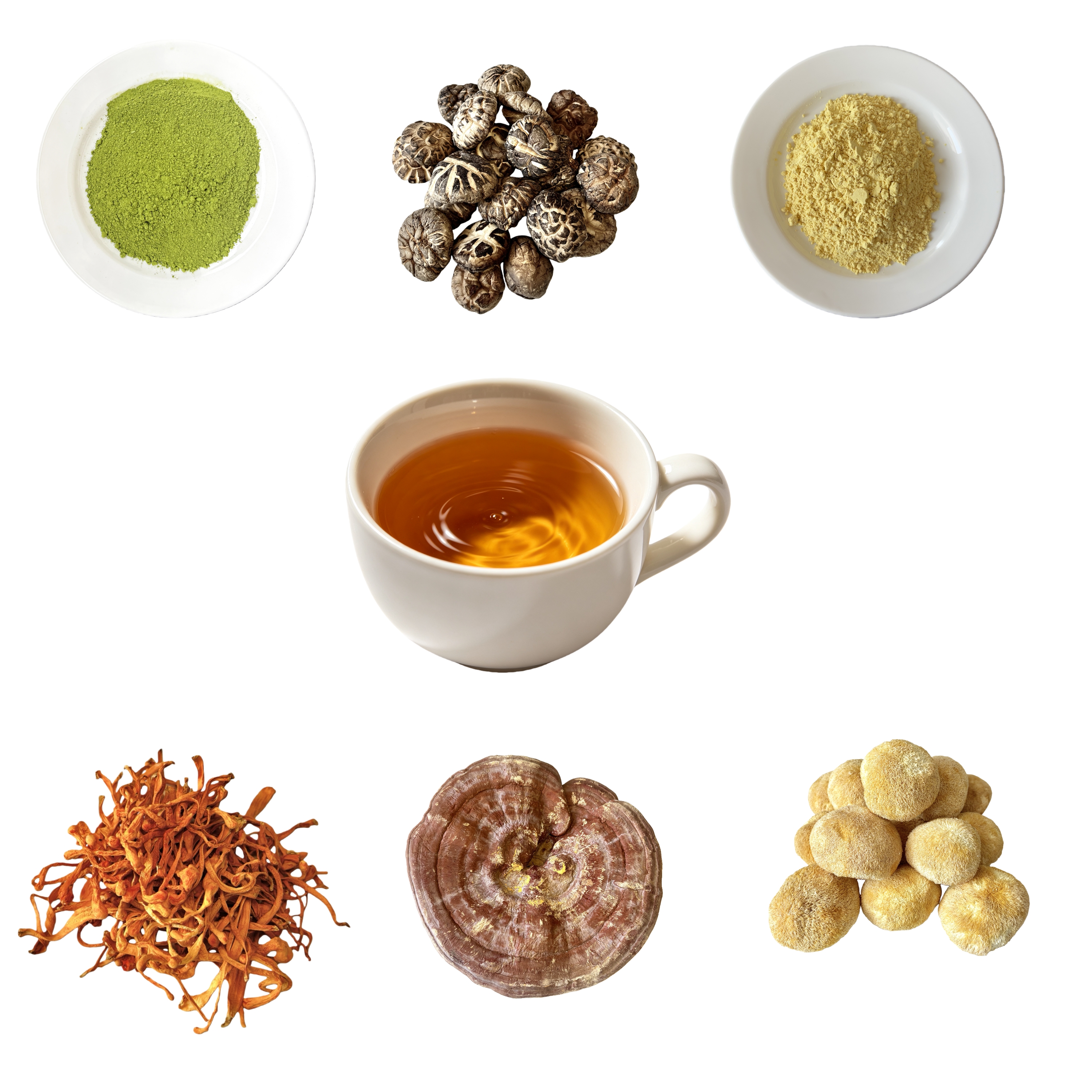 6 In 1 Mushroom Extract Blend Powder 30% Beta Glucan With Matcha &amp; Pine Pollen Raw Material