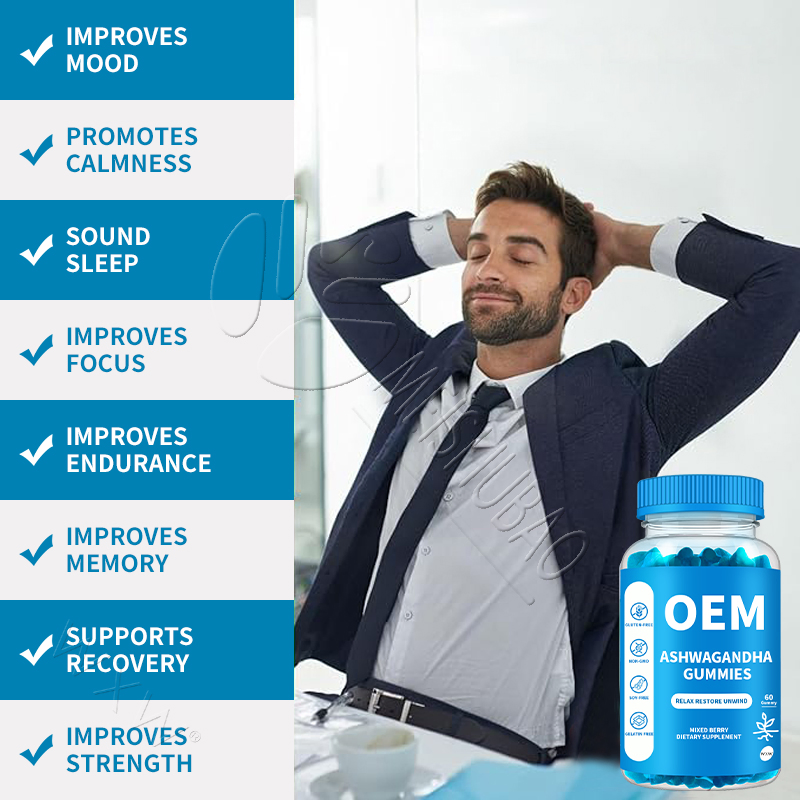 OEM/ODM Ashwagandha Gummies Boost Mood &amp; Energy Natural Ingredients
