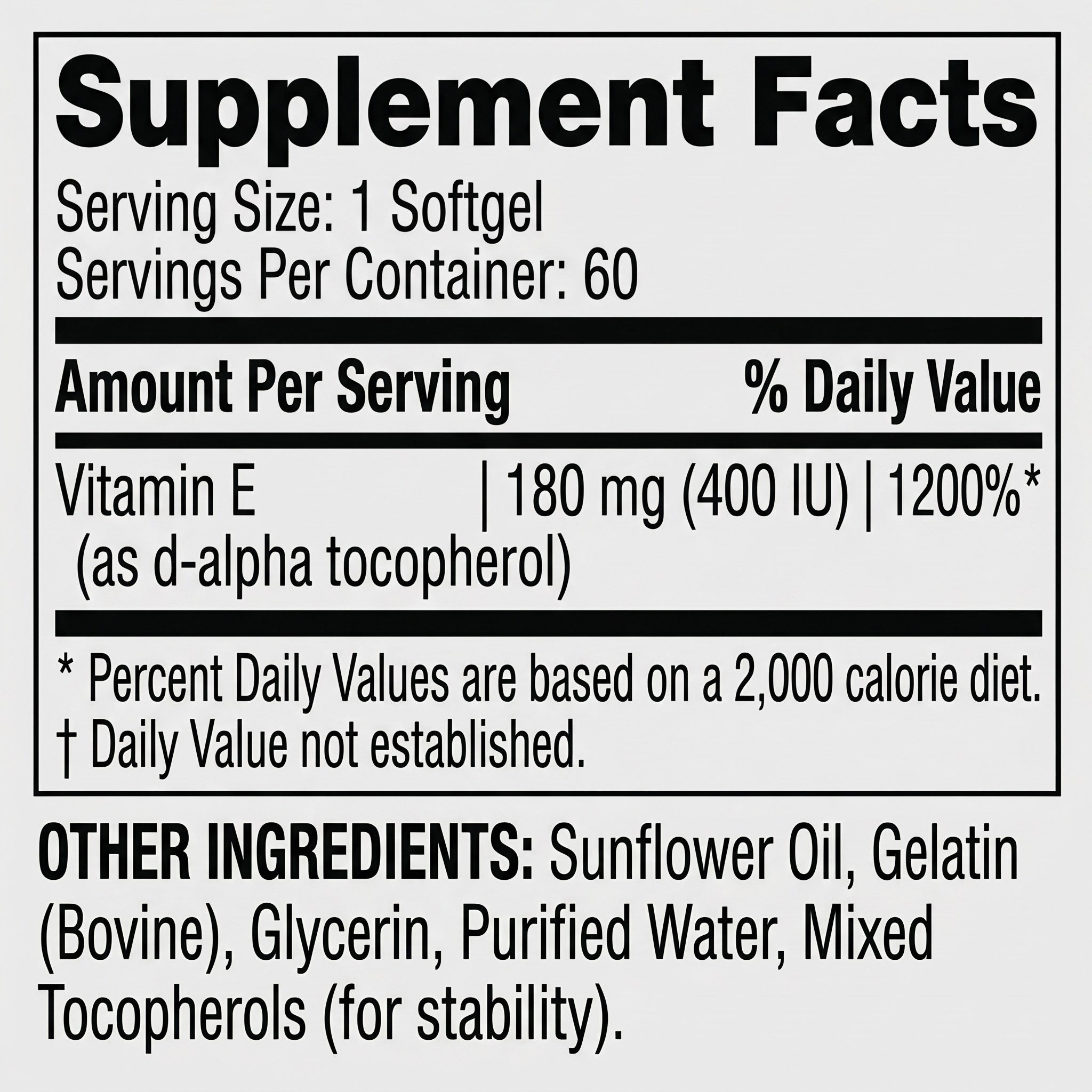 Private Label Antioxidant Vitamin E Softgels 60 Capsules Adult Wellness Nutrition Product For Long Term Use