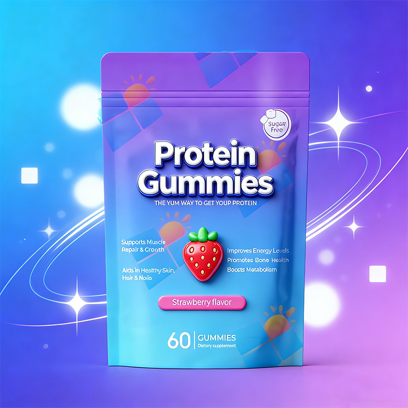 OEM ODM High Protein Gummies Sugar Free For Muscle Growth &amp; Beauty Energy Boost Strawberry Gummy Private Label Supplement 60pcs