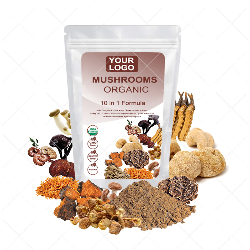 Private Label Customized Formula10 IN1 8 in 1 Mushroom Mix Mushroom Complex Powder Organic Mushroom Powder Blend