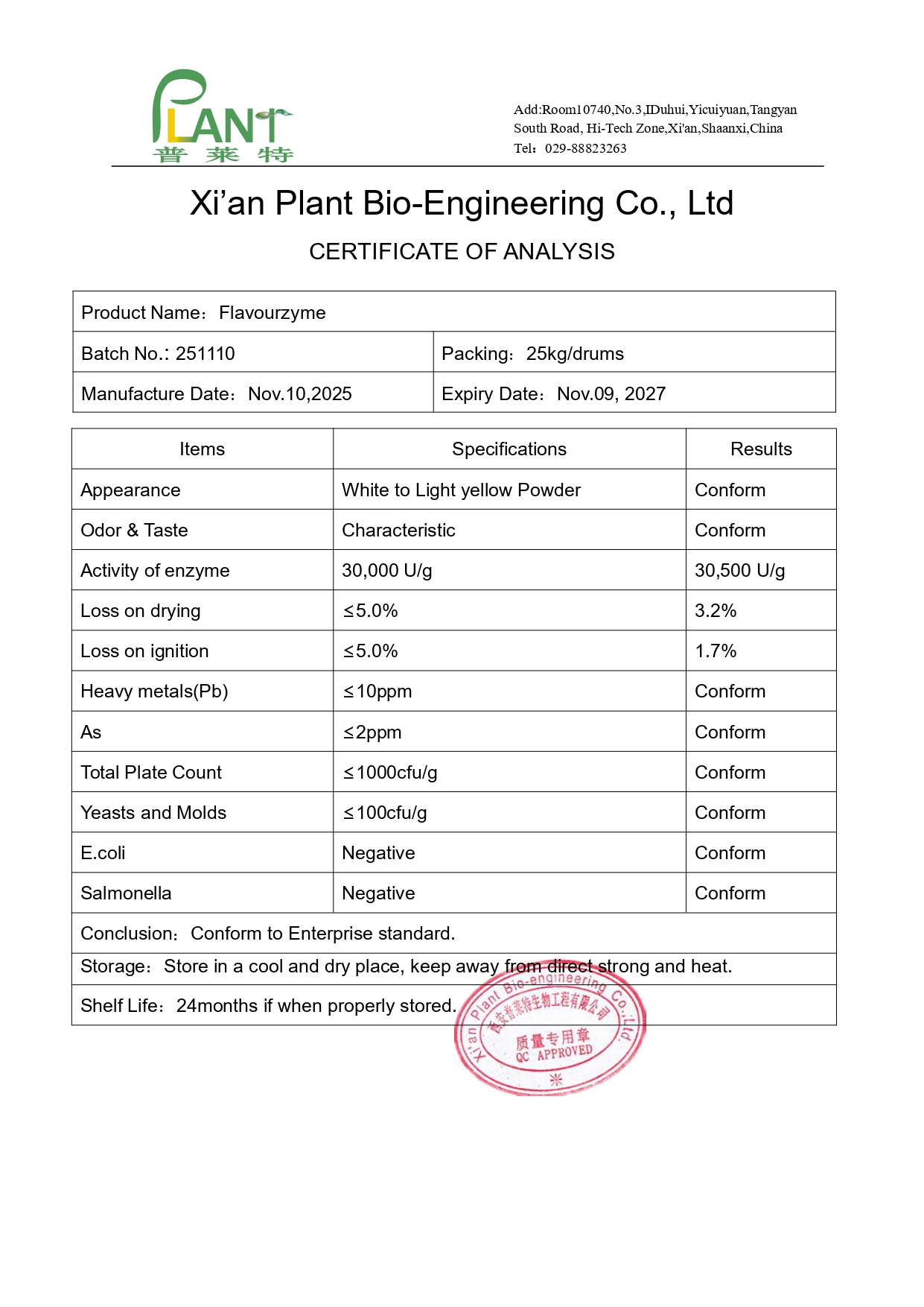 Flavourzyme Certificate Of Analysis