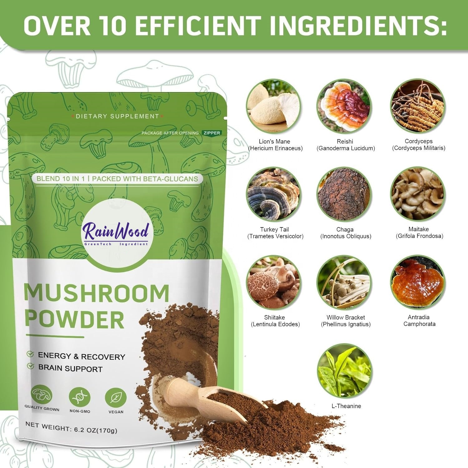 Organic 12 In1 Mixed Mushroom Extract Blend Powder 7 in 1 Mushroom Mix Powder