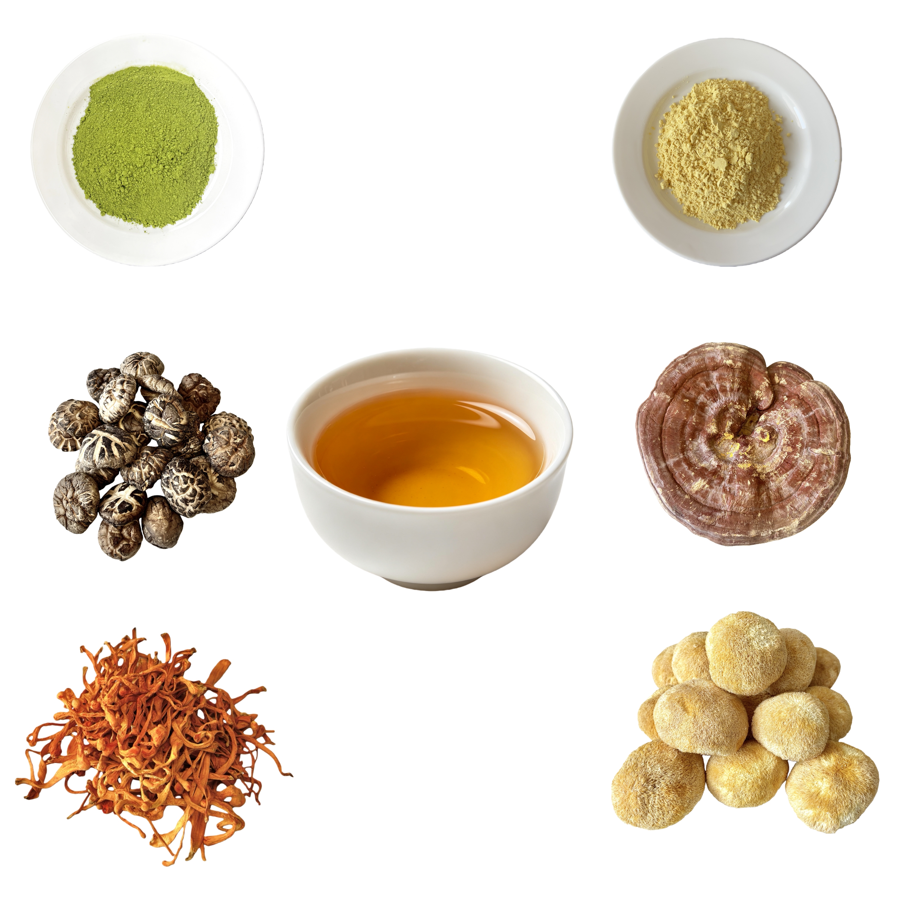 6 In 1 Mushroom Extract Blend Powder 30% Beta Glucan With Matcha &amp; Pine Pollen Raw Material