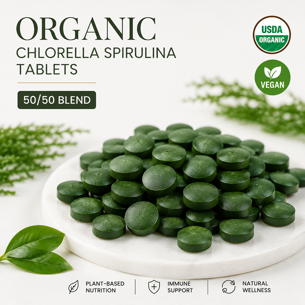 Organic Chlorella Spirulina Tablets 50 / 50 Blend High Protein Superfood Algae Supplement Bulk Wholesale