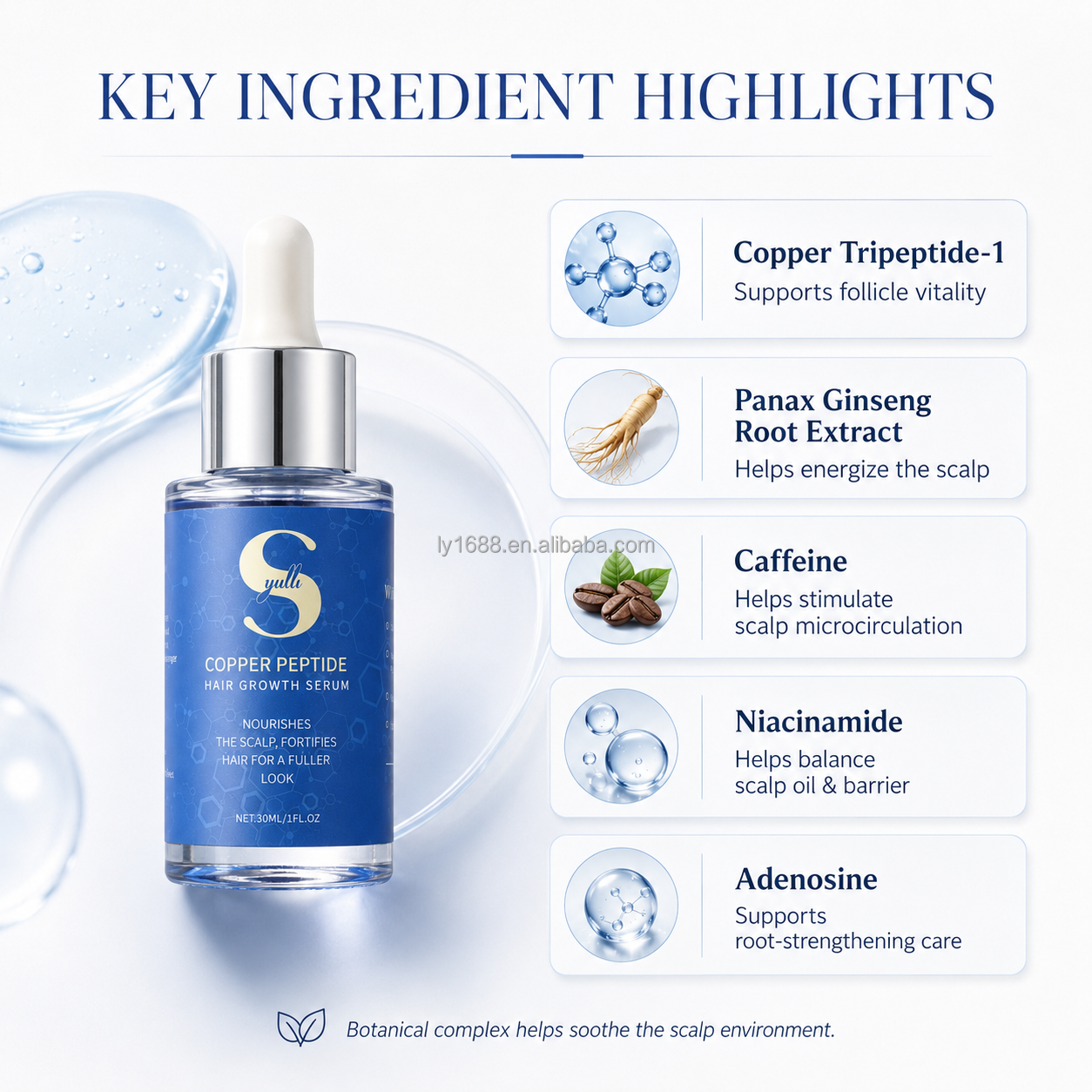 1% Copper Tripeptide Hair Density Serum - Anti-Hair Loss, 9 Botanicals, Oil-Control, No Fragrance