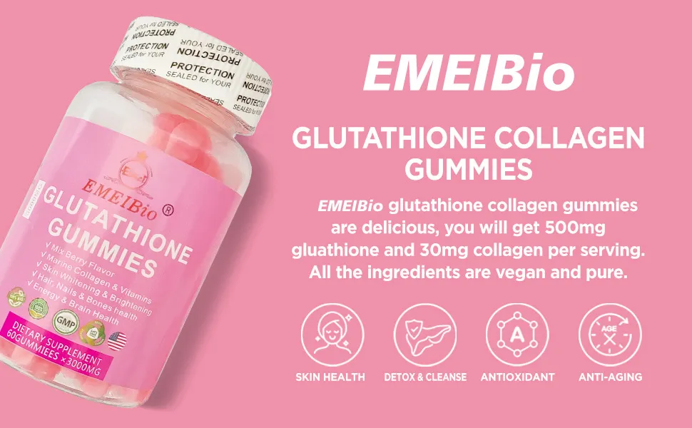 Private Label Natural L-Glutathione Skin Lightening Glutathione Reduced Whitening Skin Collagen Gummies