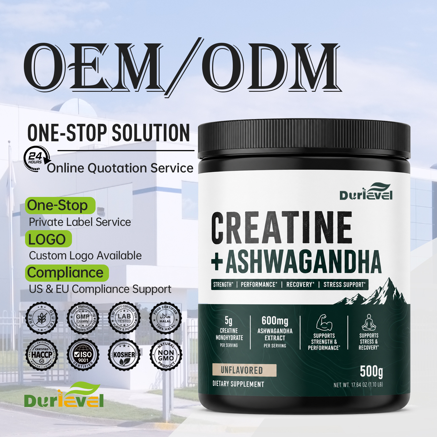 USDA Organic Creatine Ashwagandha Powder Adaptogen Support Non GMO Vegan GMP Kosher Stick Pack Fast Sampling