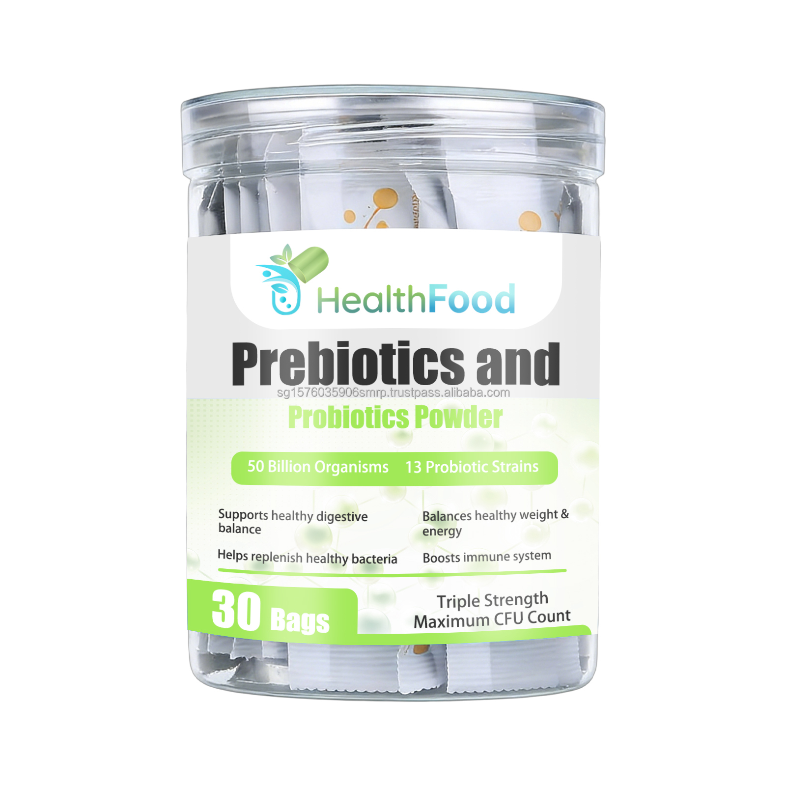 Prebiotics and Probiotics Powder Product Display