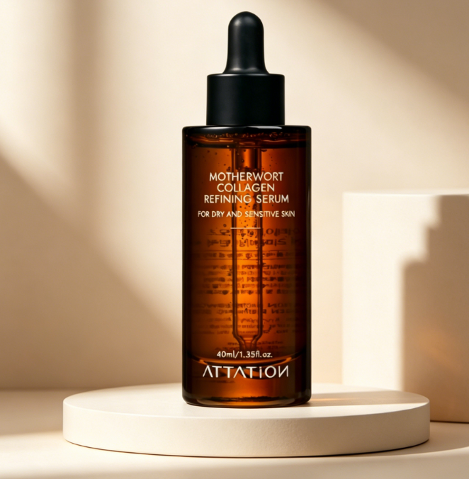 ATTATION Motherwort Collagen Refining Firming Facial Serum Korean Botanical Ingredients For Sensitive Skin Daily Use For Women
