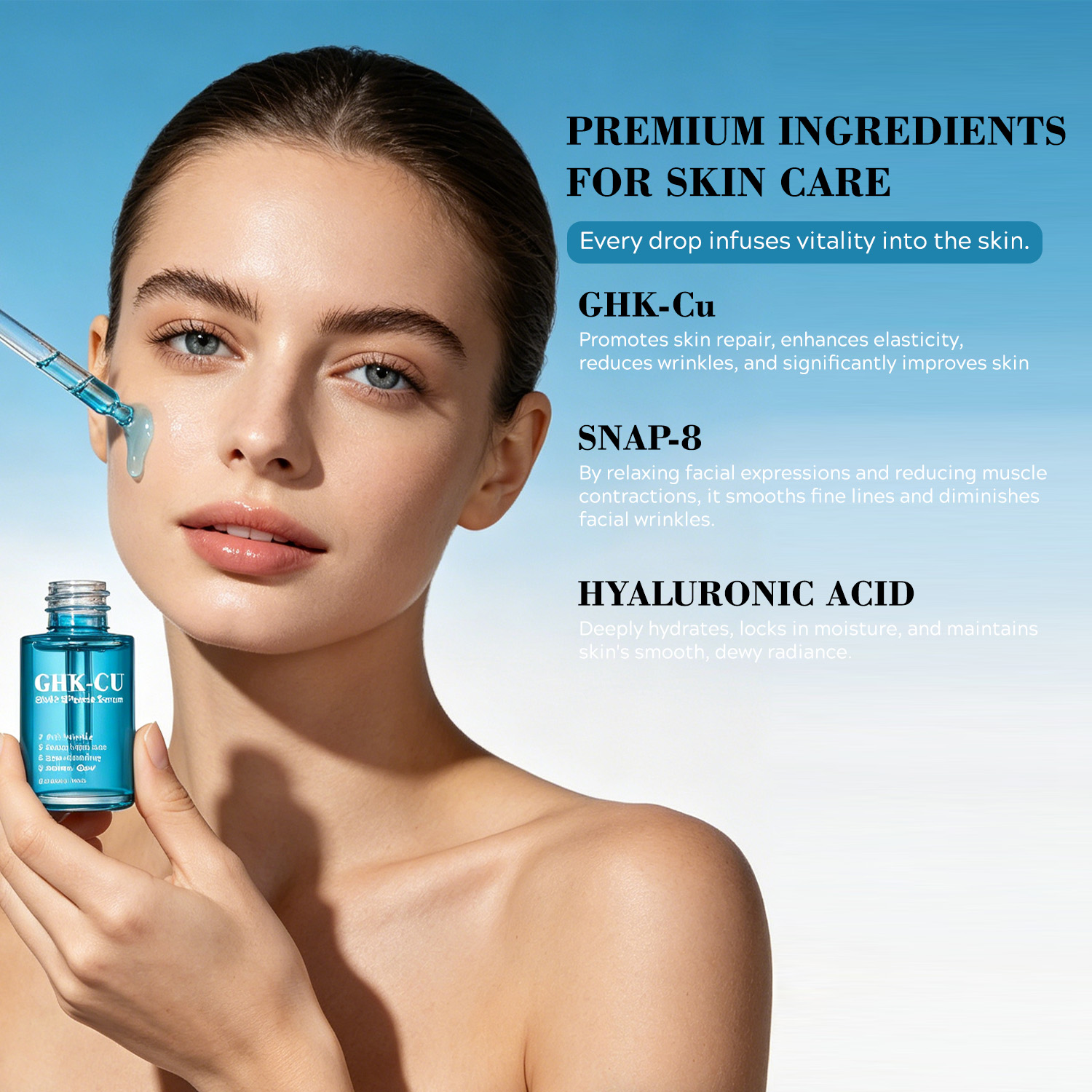 OEM Collagen For Skin And Vitamin C Serum Whitening Pore Minimizer Snap-8 Peptide Ghk-cu Blue Copper Peptide Serum