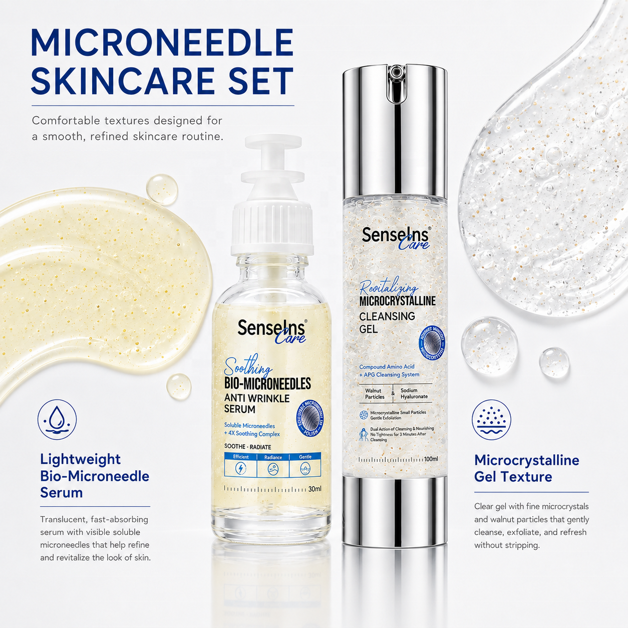 Wholesale New Technology Microneedling Kit PDRN Microcrystalline Cleansing Gel and Anti Wrinkle Serum Set Private Label