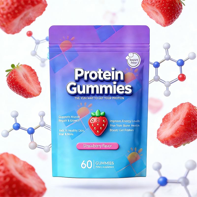 OEM ODM High Protein Gummies Sugar Free For Muscle Growth &amp; Beauty Energy Boost Strawberry Gummy Private Label Supplement 60pcs