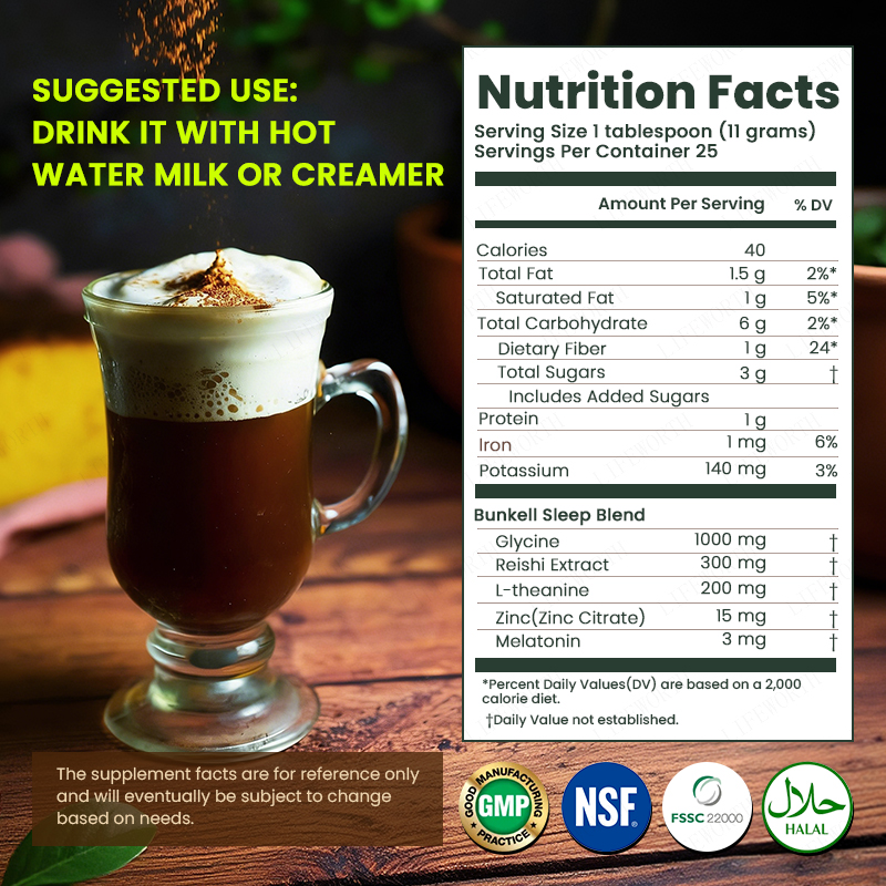 For Functional Mushroom Cocoa Powder 6-Ingredient Sleep Blend Melatonin L-Theanine Immune Support for Adults-Private Label