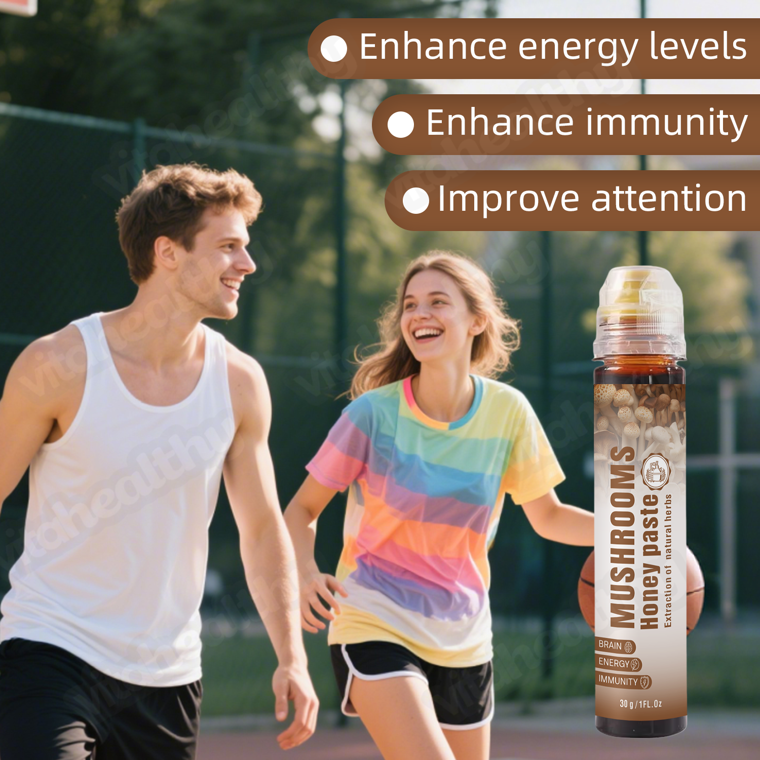 Vitahealthy Functional Mushrooms Honey Blend with Natural Ingredients for Daily Nutrition and Supplement Mushrooms Honey Paste