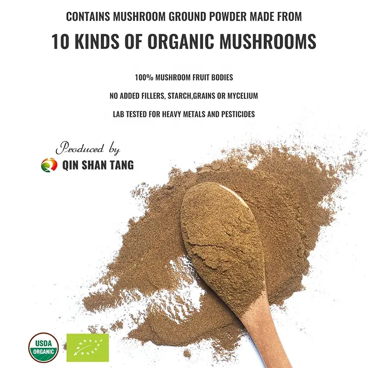 Private Label 10 In 1 Organic Shiitake Maitake Chaga Lions Mane Mushroom Extract Polysaccharides Powder