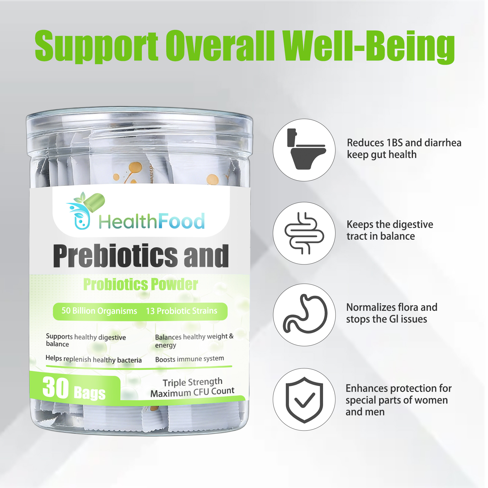 High Quality Prebiotics and Probiotics Powder with Prebiotic Fiber Blend Helps Replenish Healthy Bacteria Healthy Weight Powder