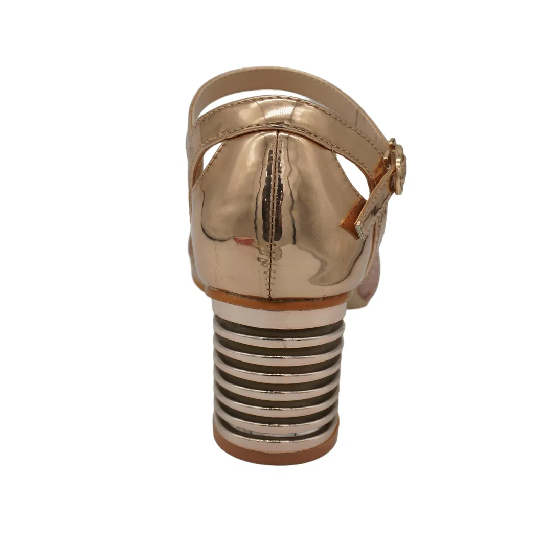أحذية نسائية صيفية بكعب دائري مصقول، صندل أنيق عالي الجودة، مزودة بإبزيم بكلمة واحدة، تناسب جميع الأزياء