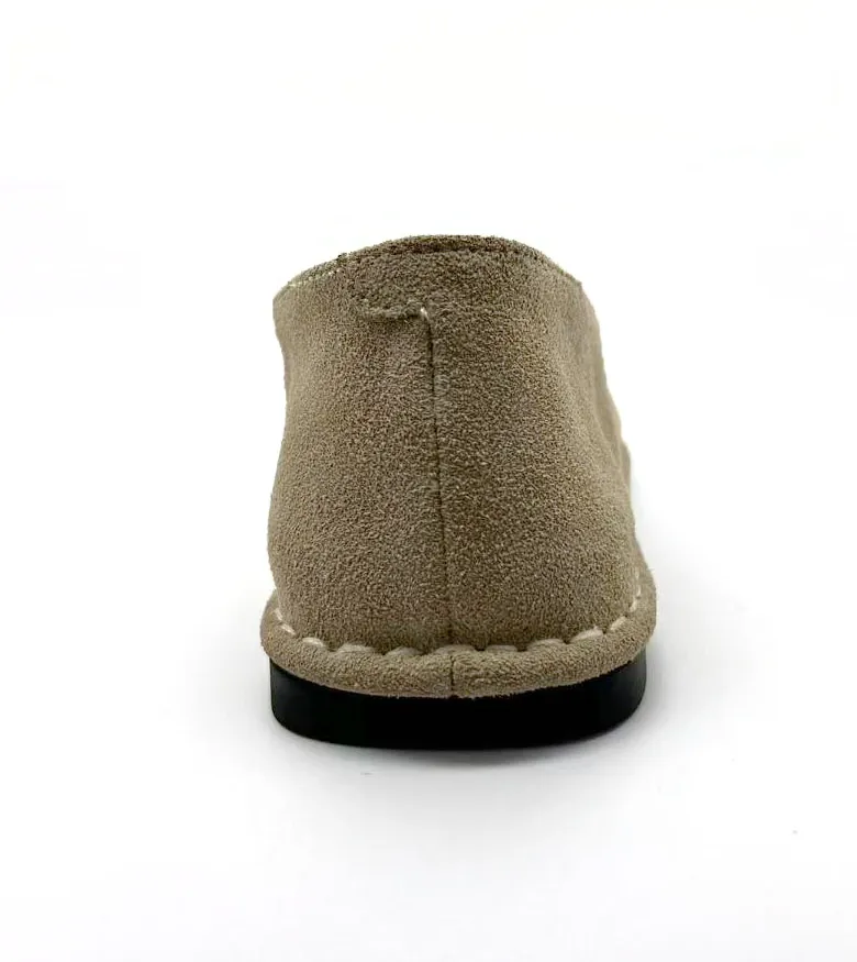 Women's Khaki Suede Raw Edge Stitched Slip-on Casual Flat Shoes