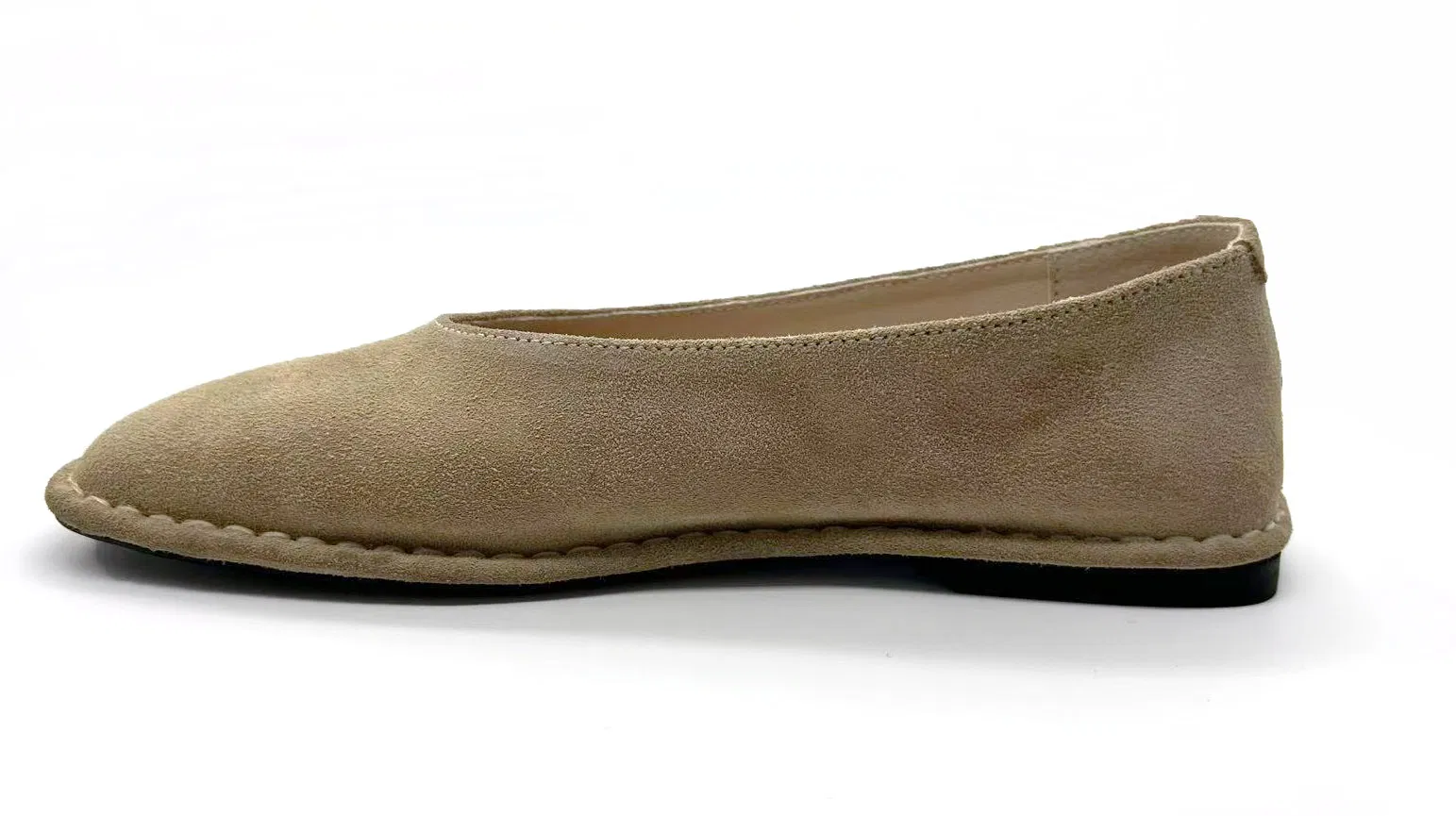 Women's Khaki Suede Raw Edge Stitched Slip-on Casual Flat Shoes